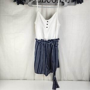 J for Justify White Spaghetti Strap & Navy Romper Shorts Set Women's Size L